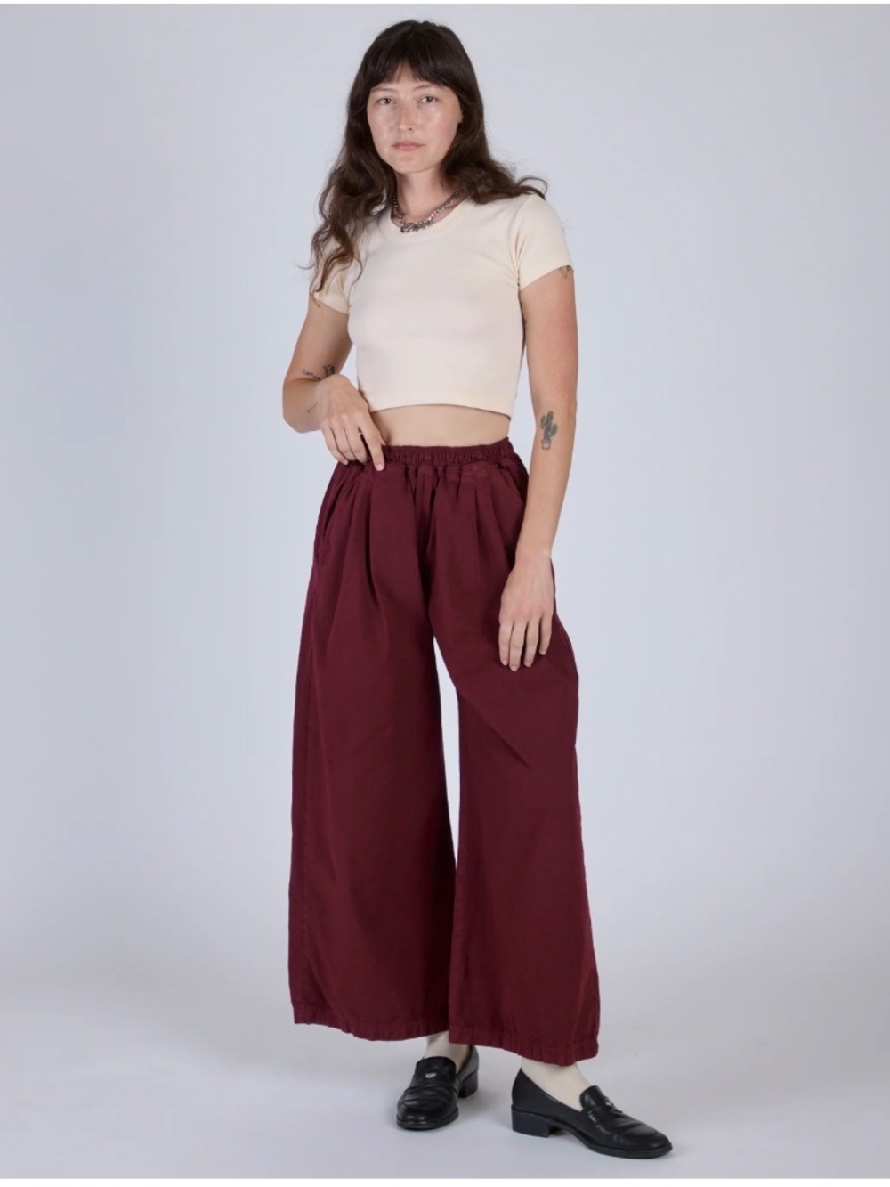 BBP Pleated Pull-On Pants in Red Wine